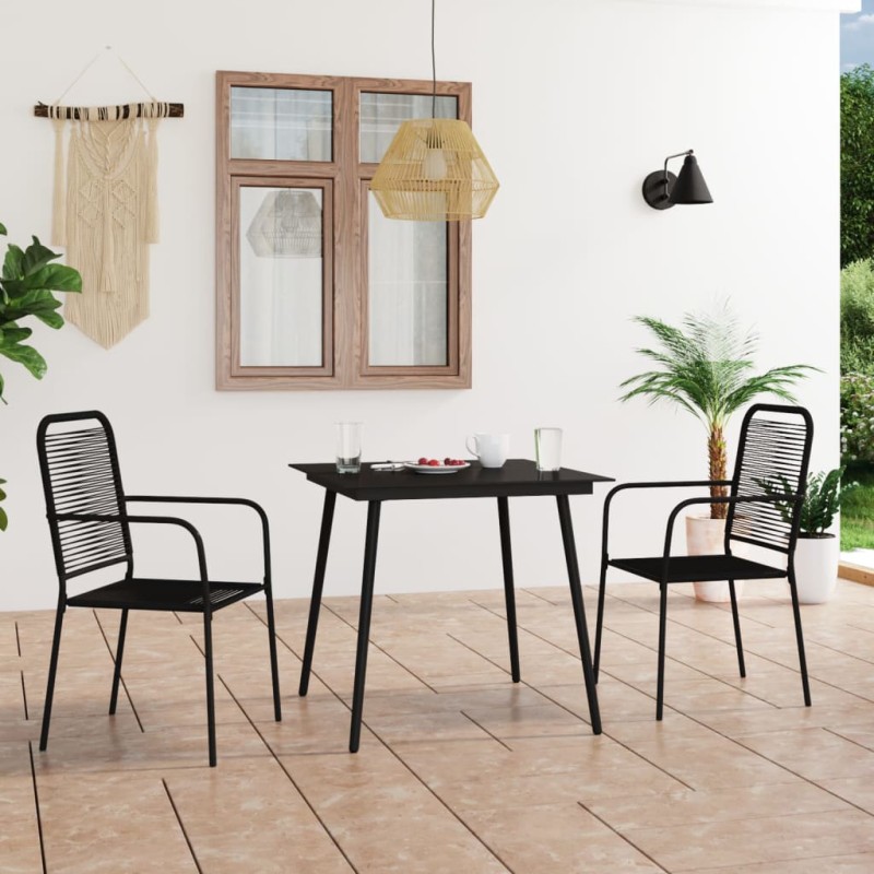 vidaXL Set da Pranzo da Esterni 3 pz in Corda di Cotone e Acciaio Nero vidaXL Set da Pranzo da Esterni 3 pz in Corda di Cotone e Acciaio Nero