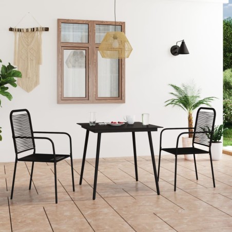 vidaXL Set da Pranzo da Esterni 3 pz in Corda di Cotone e Acciaio Nero