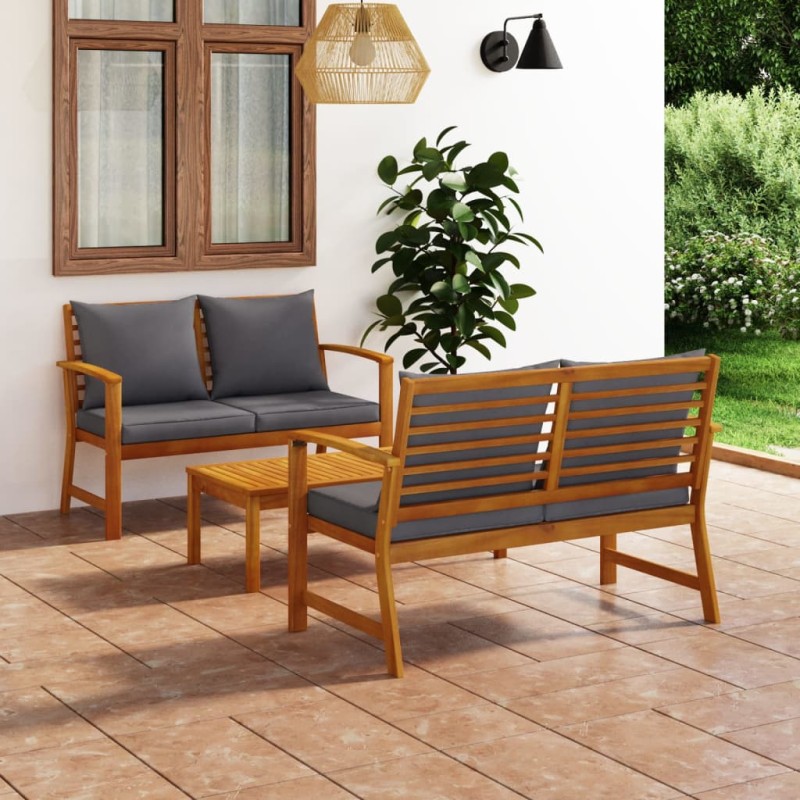 vidaXL Set Divani da Giardino 3 pz con Cuscini in Massello di Acacia vidaXL Set Divani da Giardino 3 pz con Cuscini in Massello di Acacia