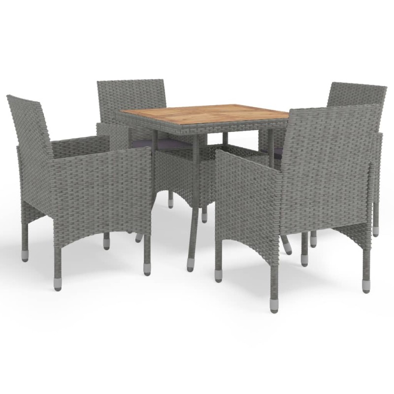 vidaXL Set Mobili da Pranzo da Giardino 5 pz Grigio Polyrattan Acacia vidaXL Set Mobili da Pranzo da Giardino 5 pz Grigio Polyrattan Acacia
