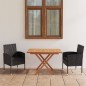 vidaXL Set da Pranzo Giardino 3 pz Polyrattan e Massello Acacia Nero vidaXL Set da Pranzo Giardino 3 pz Polyrattan e Massello Acacia Nero