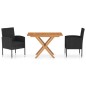 vidaXL Set da Pranzo Giardino 3 pz Polyrattan e Massello Acacia Nero vidaXL Set da Pranzo Giardino 3 pz Polyrattan e Massello Acacia Nero