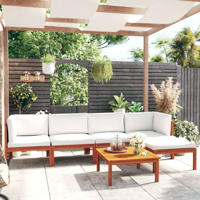 vidaXL Set Divani da Giardino 6 pz con Cuscini Crema Massello Acacia