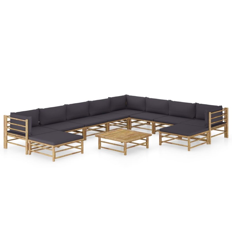 vidaXL Set Salotto da Giardino 11pz con Cuscini Grigio Scuro Bambù vidaXL Set Salotto da Giardino 11pz con Cuscini Grigio Scuro Bambù