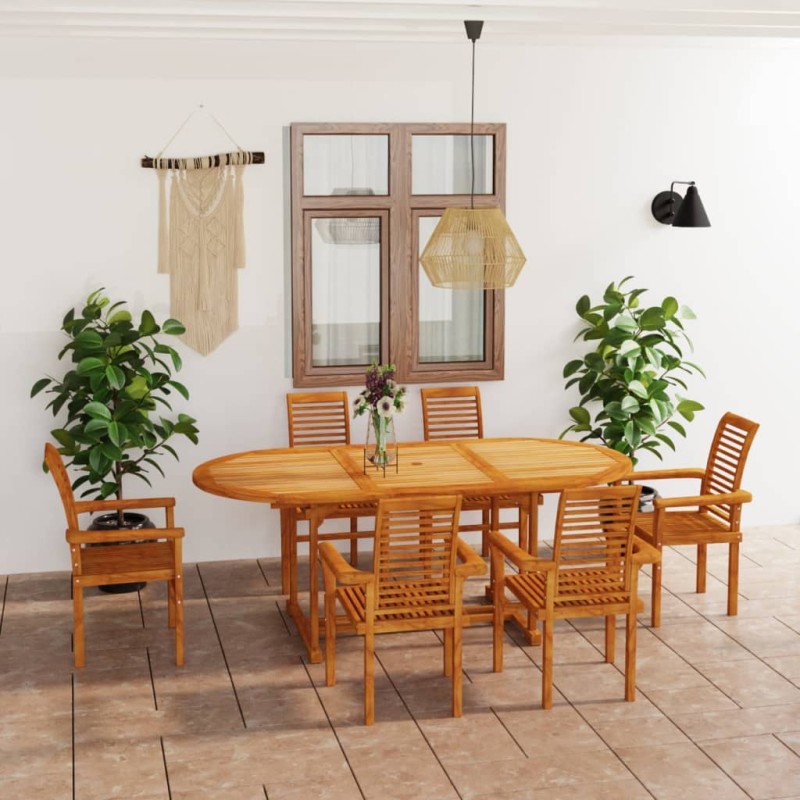 vidaXL Set da Pranzo da Giardino 7 pz in Legno Massello di Teak vidaXL Set da Pranzo da Giardino 7 pz in Legno Massello di Teak
