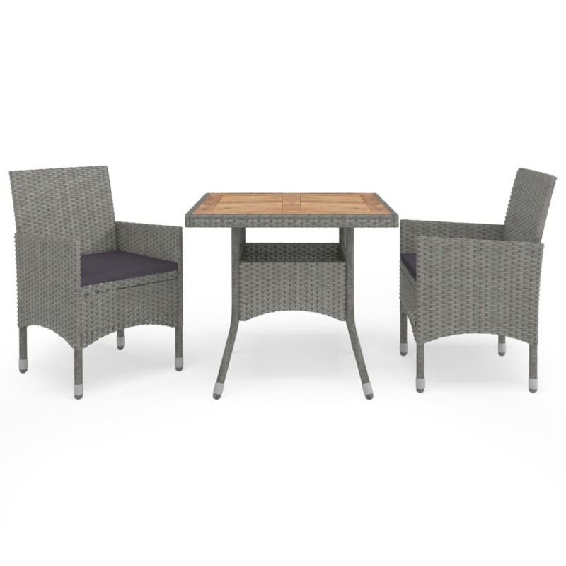 vidaXL Set Mobili da Pranzo da Giardino 3 pz Grigio Polyrattan Acacia vidaXL Set Mobili da Pranzo da Giardino 3 pz Grigio Polyrattan Acacia