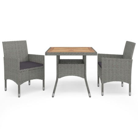 vidaXL Set Mobili da Pranzo da Giardino 3 pz Grigio Polyrattan Acacia
