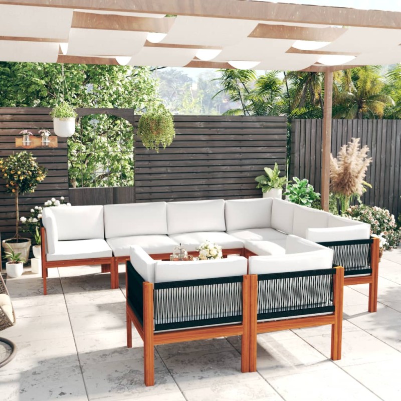 vidaXL Set Divani da Giardino 10 pz con Cuscini Crema Massello Acacia vidaXL Set Divani da Giardino 10 pz con Cuscini Crema Massello Acacia