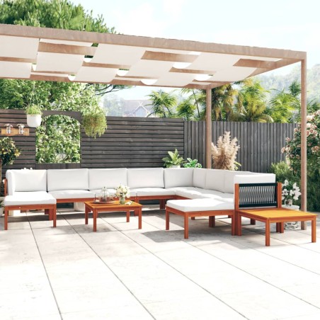 vidaXL Set Divani da Giardino 12 pz con Cuscini Crema Massello Acacia