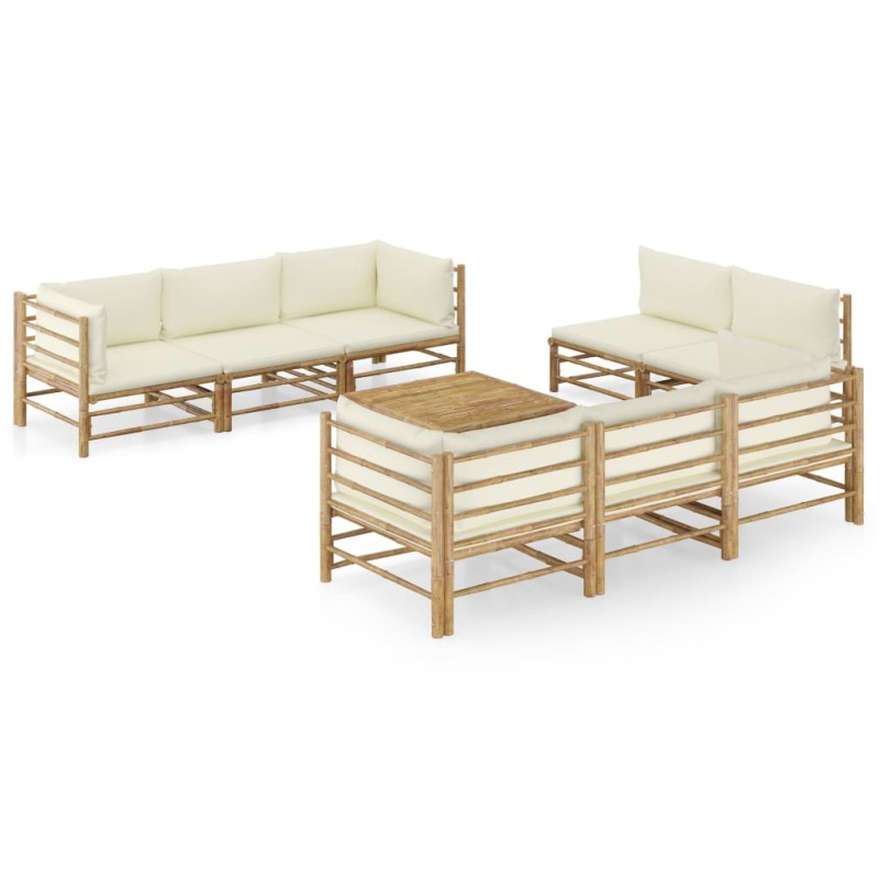 vidaXL Set Divani da Giardino 9 pz con Cuscini Bianco Crema in Bambù vidaXL Set Divani da Giardino 9 pz con Cuscini Bianco Crema in Bambù
