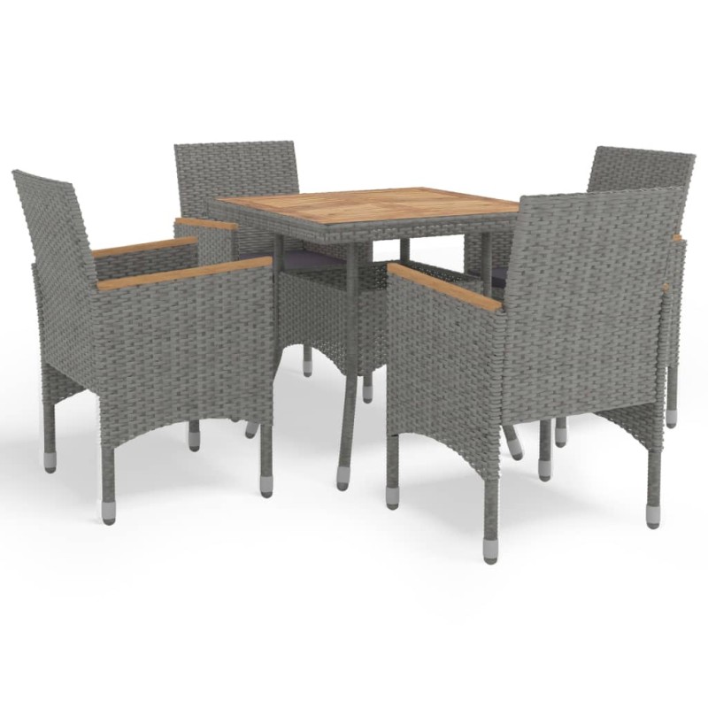vidaXL Set Mobili da Pranzo da Giardino 5 pz Grigio Polyrattan Acacia vidaXL Set Mobili da Pranzo da Giardino 5 pz Grigio Polyrattan Acacia