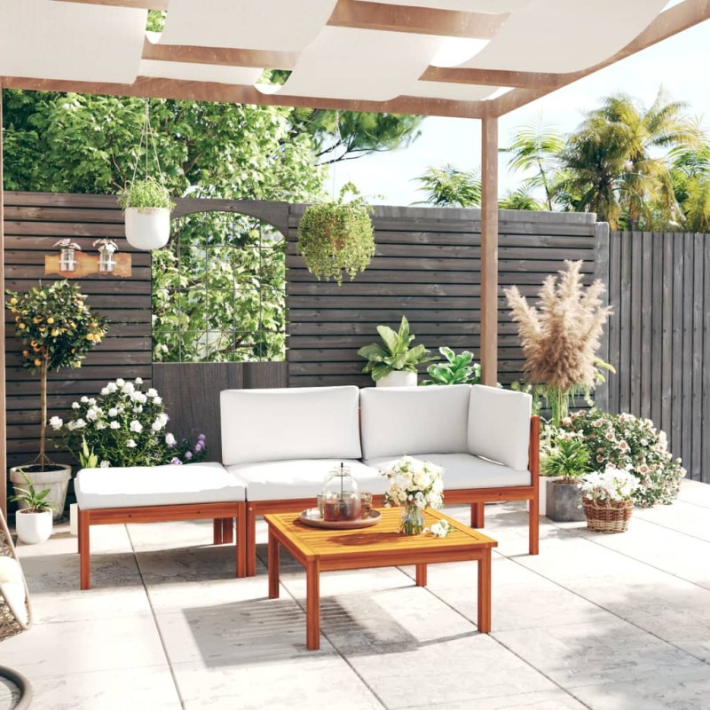 vidaXL Set Divani da Giardino 4 pz con Cuscini Crema Massello Acacia vidaXL Set Divani da Giardino 4 pz con Cuscini Crema Massello Acacia