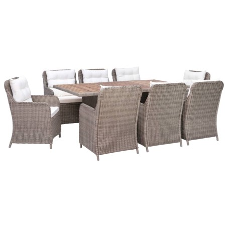 vidaXL Set da Pranzo da Giardino 9 pz con Cuscini Polyrattan Marrone