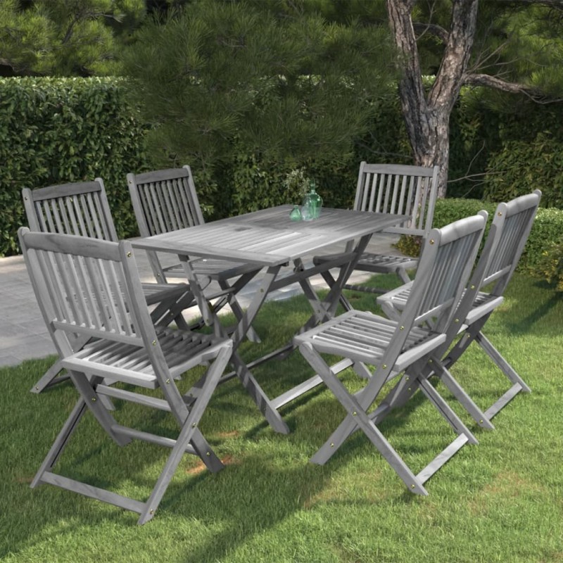 vidaXL Set da Pranzo per Giardino 7 pz Legno Massello di Acacia Grigio vidaXL Set da Pranzo per Giardino 7 pz Legno Massello di Acacia Grigio