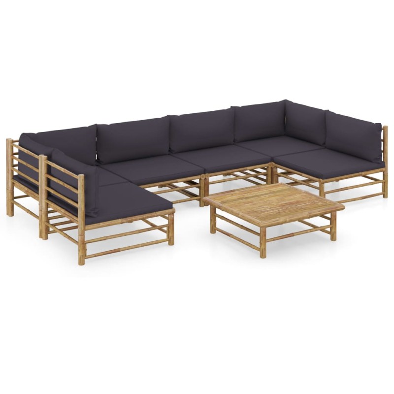 vidaXL Set Salotto da Giardino 7pz con Cuscini Grigio Scuro Bambù vidaXL Set Salotto da Giardino 7pz con Cuscini Grigio Scuro Bambù