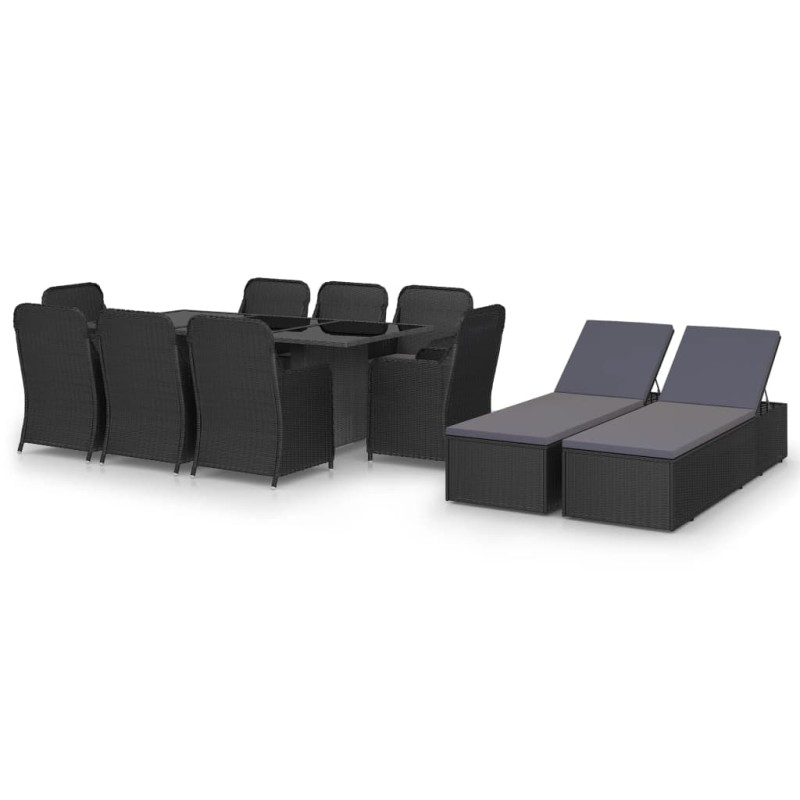 vidaXL Set da Pranzo da Giardino 11 pz in Polyrattan Nero