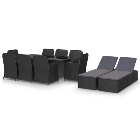 vidaXL Set da Pranzo da Giardino 11 pz in Polyrattan Nero