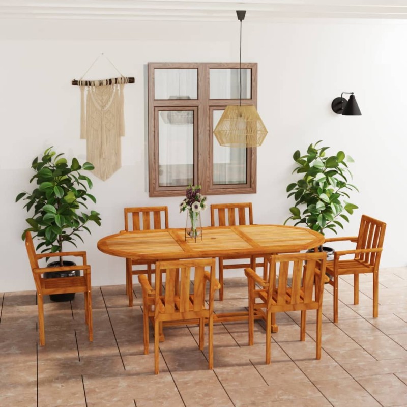 vidaXL Set da Pranzo da Giardino 7 pz in Legno Massello di Teak vidaXL Set da Pranzo da Giardino 7 pz in Legno Massello di Teak