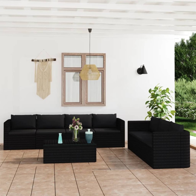 vidaXL Set Divani da Giardino 8 pz con Cuscini in Polyrattan Nero vidaXL Set Divani da Giardino 8 pz con Cuscini in Polyrattan Nero