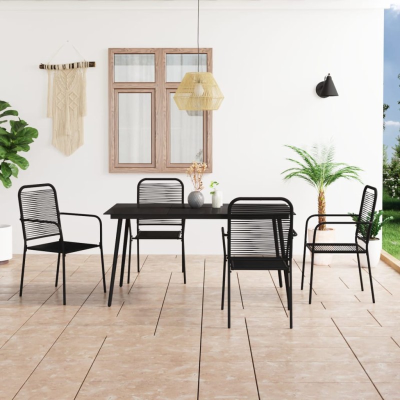 vidaXL Set da Pranzo da Esterni 5 pz in Corda di Cotone e Acciaio Nero vidaXL Set da Pranzo da Esterni 5 pz in Corda di Cotone e Acciaio Nero
