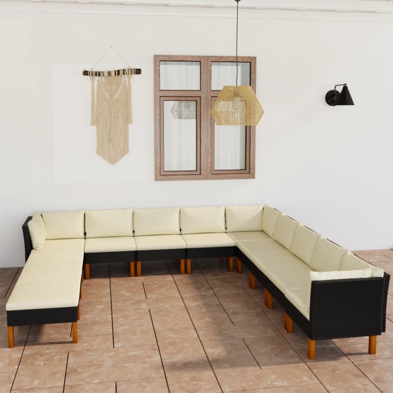 vidaXL Set Divani da Giardino 12 pz con Cuscini in Polyrattan Nero vidaXL Set Divani da Giardino 12 pz con Cuscini in Polyrattan Nero