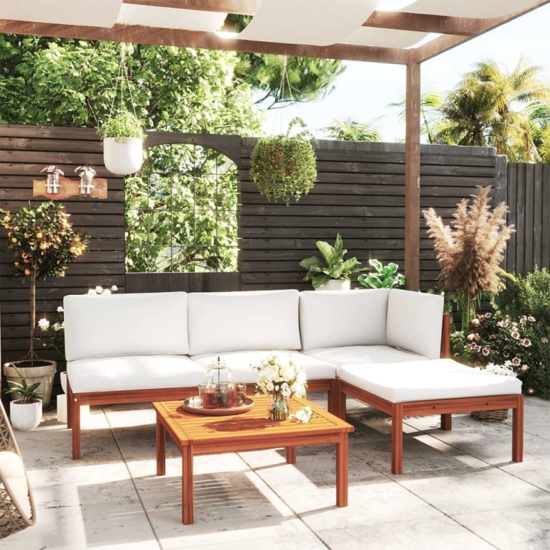 vidaXL Set Divani da Giardino 5 pz con Cuscini Crema Massello Acacia vidaXL Set Divani da Giardino 5 pz con Cuscini Crema Massello Acacia