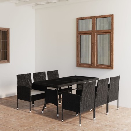 vidaXL Set Mobili da Pranzo per Giardino 7 pz in Polyrattan Nero
