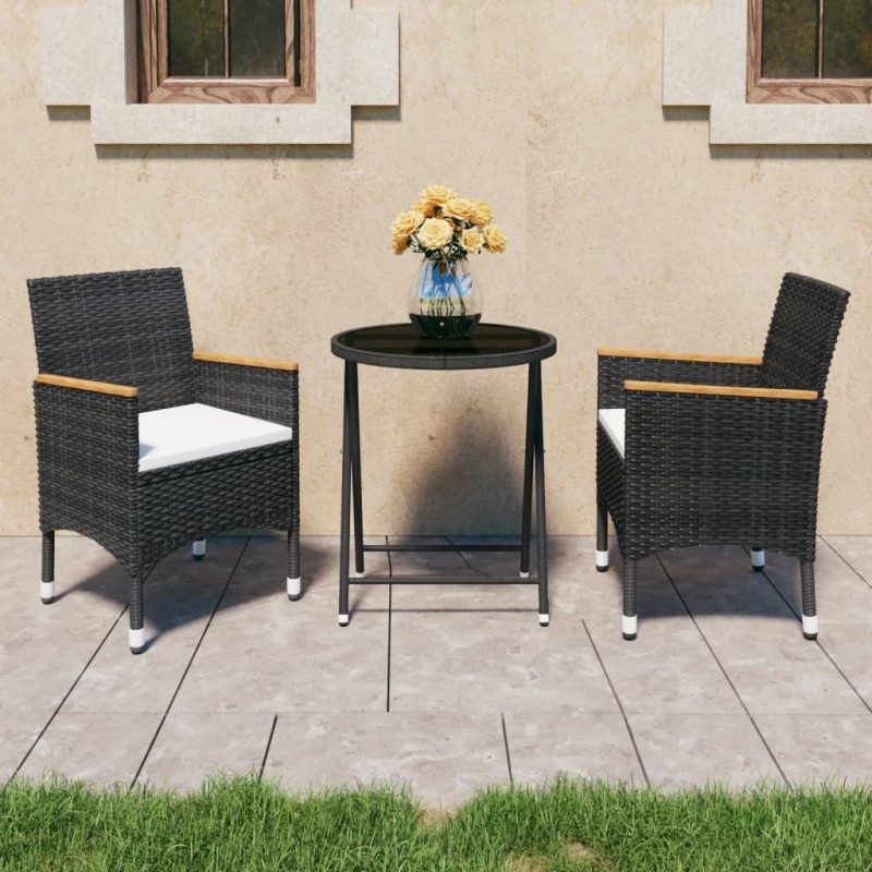 vidaXL Set da Bistrot per Giardino 3 pz in Polyrattan e Vetro Nero vidaXL Set da Bistrot per Giardino 3 pz in Polyrattan e Vetro Nero