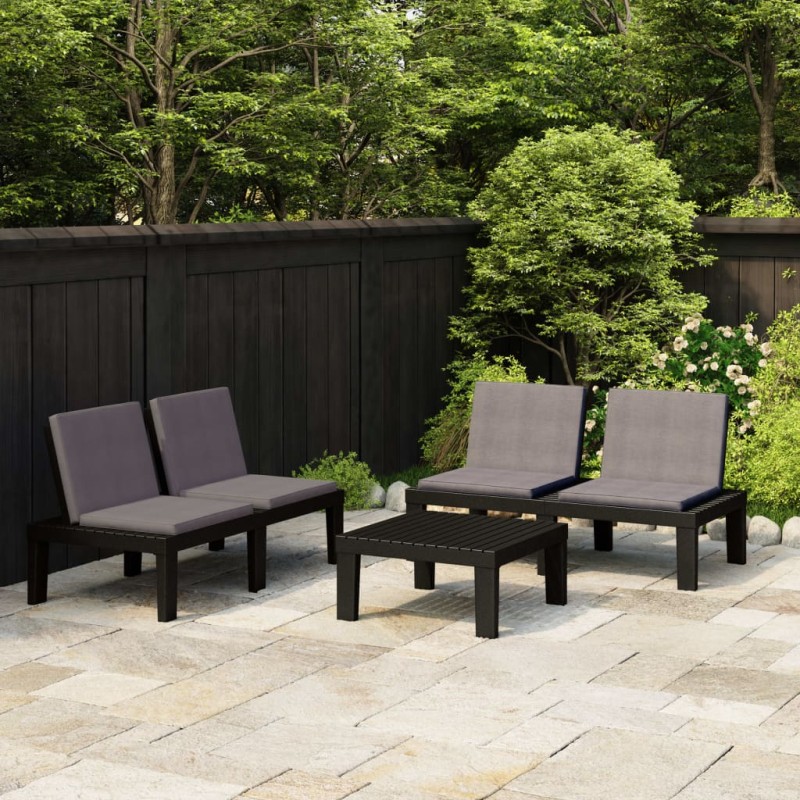 vidaXL Set Divani da Giardino con Cuscini 3 pz in Plastica Grigio vidaXL Set Divani da Giardino con Cuscini 3 pz in Plastica Grigio