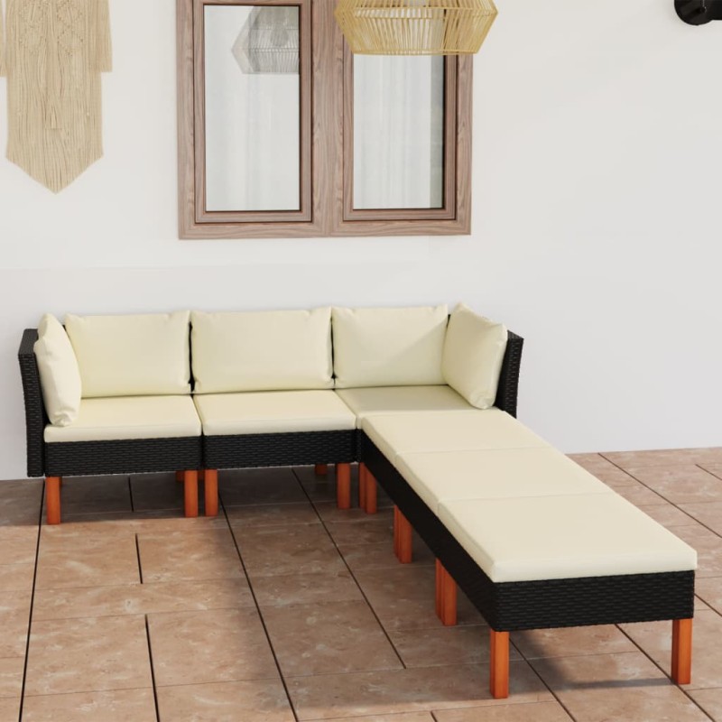 vidaXL Set Divani da Giardino 6 pz con Cuscini in Polyrattan Nero vidaXL Set Divani da Giardino 6 pz con Cuscini in Polyrattan Nero
