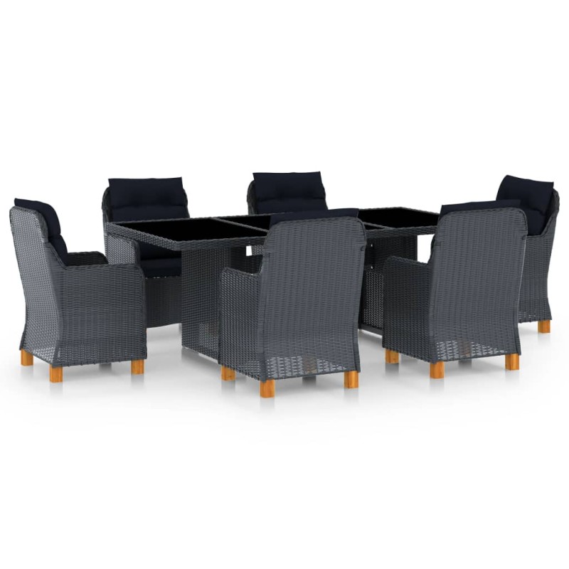 vidaXL Set Pranzo da Giardino 7 pz con Cuscini Polyrattan Grigio Scuro vidaXL Set Pranzo da Giardino 7 pz con Cuscini Polyrattan Grigio Scuro