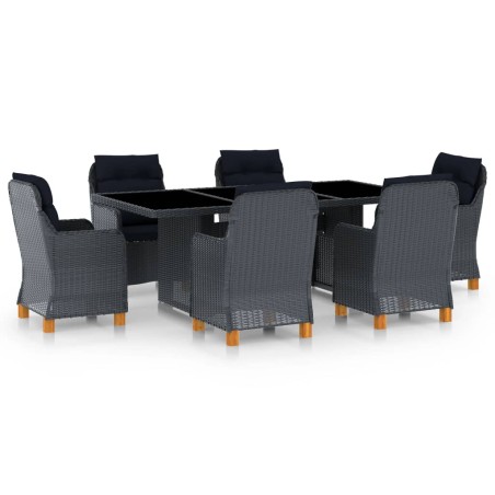 vidaXL Set Pranzo da Giardino 7 pz con Cuscini Polyrattan Grigio Scuro