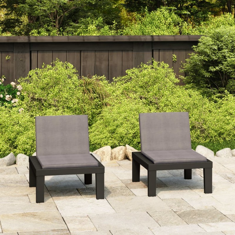 vidaXL Sedie a Sdraio da Giardino con Cuscini 2 pz in Plastica Grigio vidaXL Sedie a Sdraio da Giardino con Cuscini 2 pz in Plastica Grigio