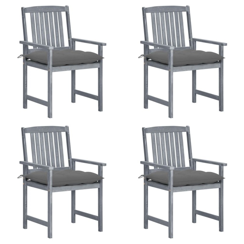 vidaXL Sedie da Giardino con Cuscini 4 pz in Massello di Acacia Grigio vidaXL Sedie da Giardino con Cuscini 4 pz in Massello di Acacia Grigio