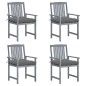 vidaXL Sedie da Giardino con Cuscini 4 pz in Massello di Acacia Grigio vidaXL Sedie da Giardino con Cuscini 4 pz in Massello di Acacia Grigio