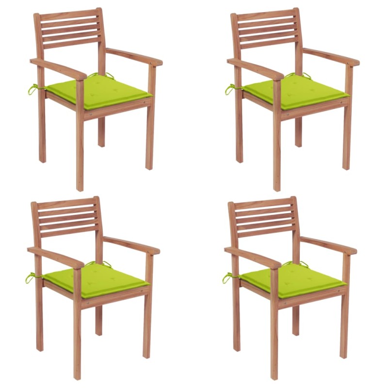 Sedie Giardino 4 pz e Cuscini Verde Brillante Massello di Teak Sedie Giardino 4 pz e Cuscini Verde Brillante Massello di Teak