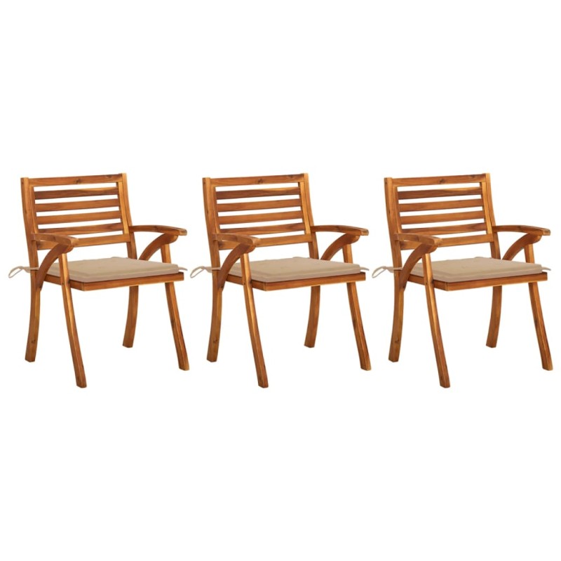 vidaXL Sedie da Pranzo da Giardino con Cuscini 3 pz Massello di Acacia vidaXL Sedie da Pranzo da Giardino con Cuscini 3 pz Massello di Acacia
