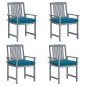 vidaXL Sedie da Giardino con Cuscini 4 pz in Massello di Acacia Grigio vidaXL Sedie da Giardino con Cuscini 4 pz in Massello di Acacia Grigio