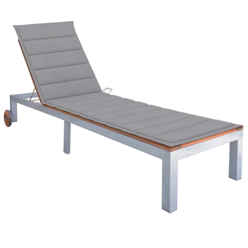 vidaXL Sdraio con Cuscino Legno Massello di Acacia e Acciaio Zincato vidaXL Sdraio con Cuscino Legno Massello di Acacia e Acciaio Zincato