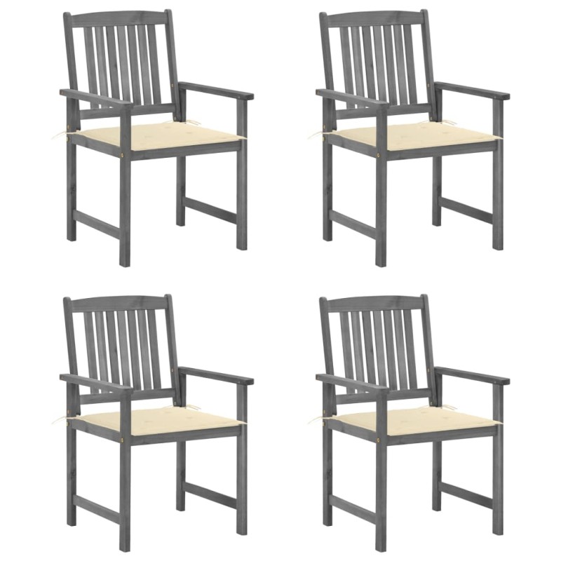 vidaXL Sedie da Giardino con Cuscini 4 pz in Massello di Acacia Grigio vidaXL Sedie da Giardino con Cuscini 4 pz in Massello di Acacia Grigio