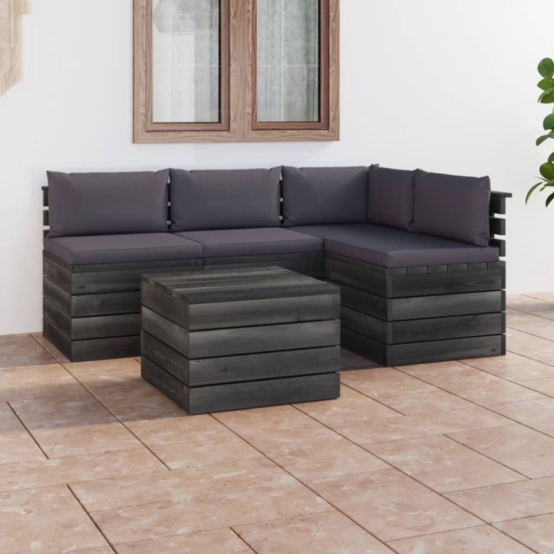 vidaXL Set Divani da Giardino su Pallet 5 pz con Cuscini Massello Pino