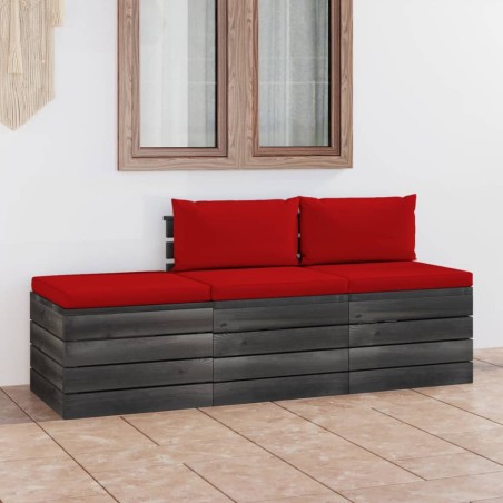 vidaXL Set Divani da Giardino su Pallet 3 pz con Cuscini Massello Pino