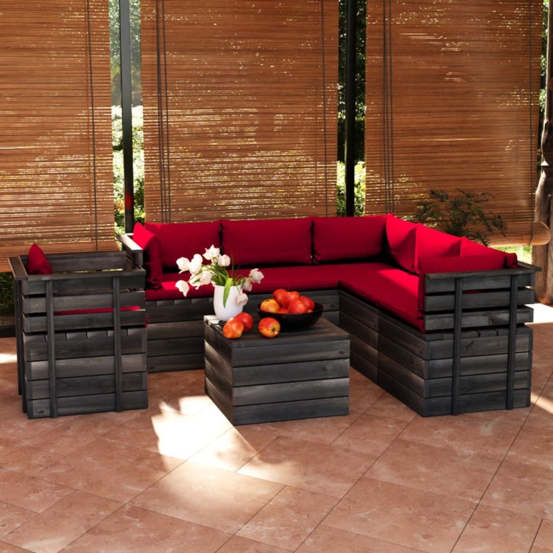 vidaXL Set Divani da Giardino su Pallet 7 pz con Cuscini Massello Pino vidaXL Set Divani da Giardino su Pallet 7 pz con Cuscini Massello Pino