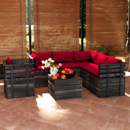 vidaXL Set Divani da Giardino su Pallet 7 pz con Cuscini Massello Pino