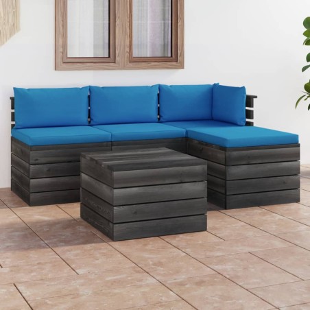 vidaXL Set Divani da Giardino su Pallet 5 pz con Cuscini Massello Pino