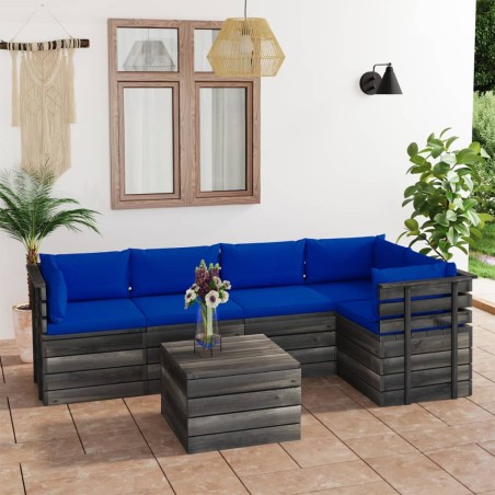 vidaXL Set Divani da Giardino su Pallet 6 pz con Cuscini Massello Pino