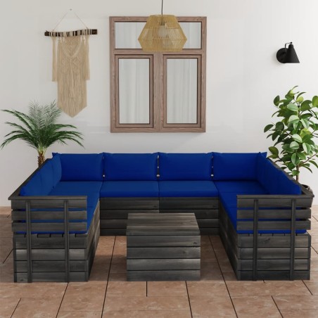 vidaXL Set Divani da Giardino su Pallet 9 pz con Cuscini Massello Pino