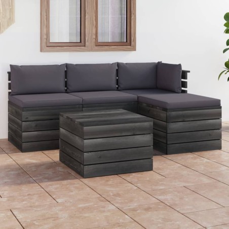 vidaXL Set Divani da Giardino su Pallet 5 pz con Cuscini Massello Pino