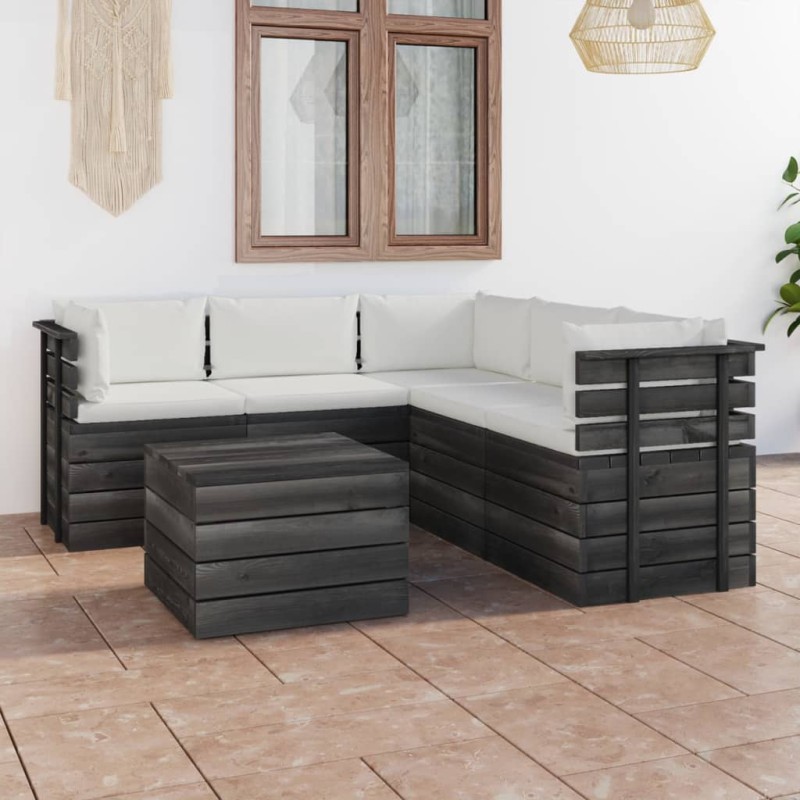 vidaXL Set Divani da Giardino su Pallet 6 pz con Cuscini Massello Pino vidaXL Set Divani da Giardino su Pallet 6 pz con Cuscini Massello Pino