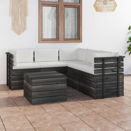 vidaXL Set Divani da Giardino su Pallet 6 pz con Cuscini Massello Pino